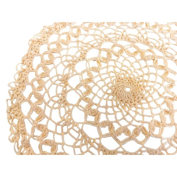 Vintage Grandma's Hand Crochet Small Doily 9" Handmade Beige Table Topper - Picture 3 of 4